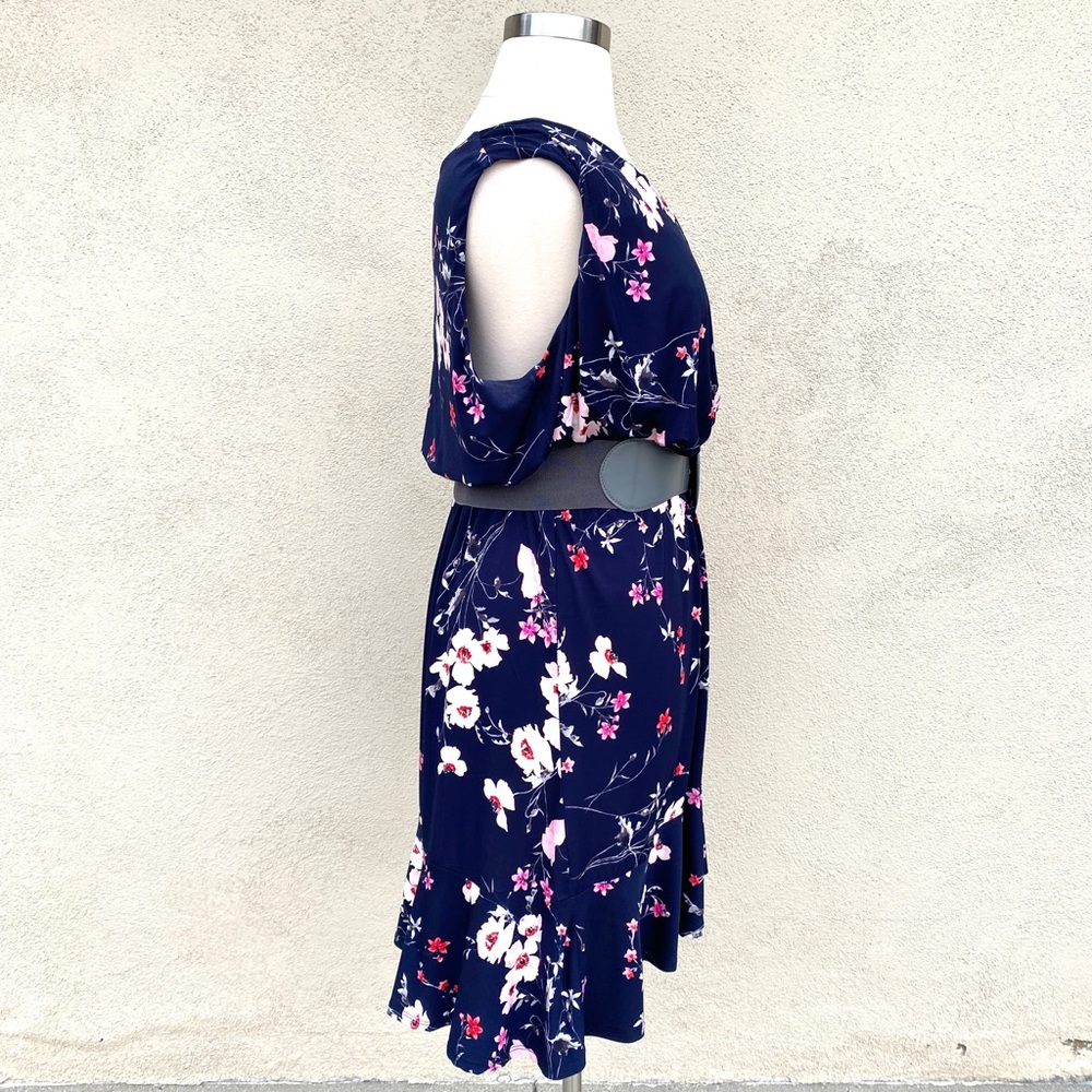 ELIZA J floral print dress navy blue faux wrap front trumpet skirt plus size 16W - Picture 7 of 16